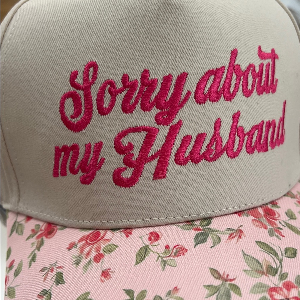 Pink Floral Baseball Cap with Embroidered Funny and Sassy Text - Picture 2 of 5